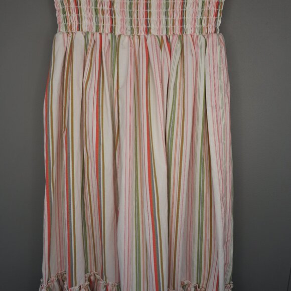 Mystic Sun Strapless Smocked Midi White Striped Sundress with Ruffle Hem size S - Picture 10 of 16
